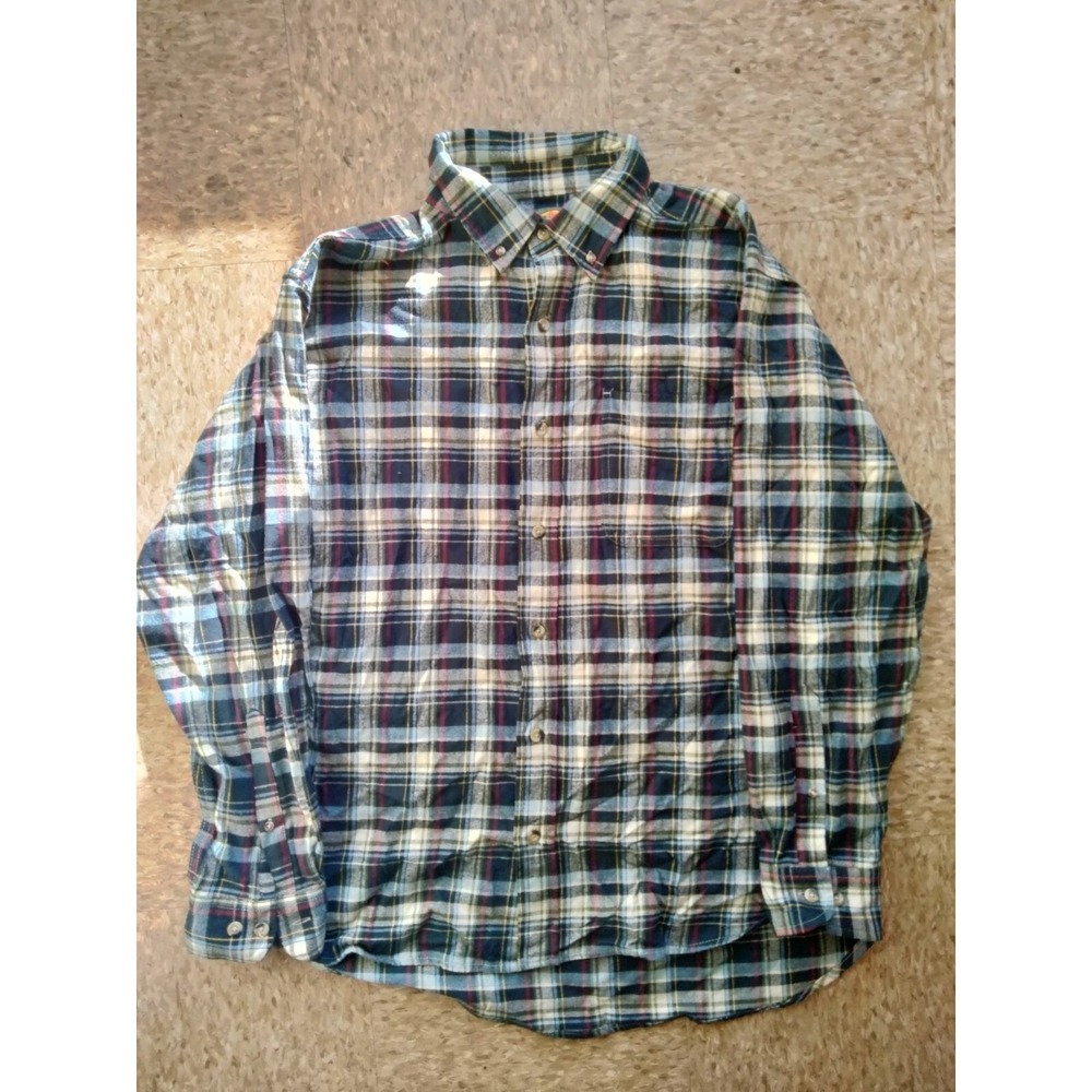 Bass‎ Pro Shop Flannel Shirt Mens Large Multi Color Heavy Cotton Fly Fishing